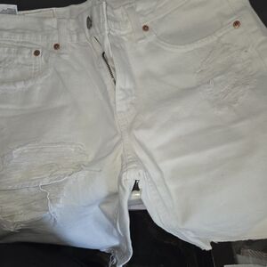 Levi's White Distressed Men's Denim Shorts